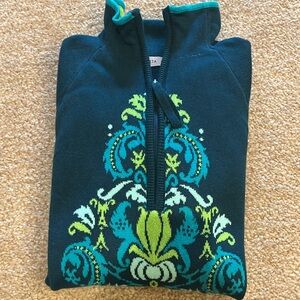 Athleta 1/4 Zip Floral Knit Pullover Sweater
Blue Green with Thumbholes - Size S